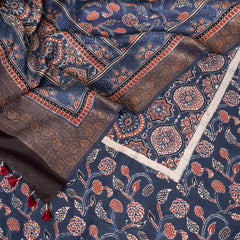 Hand Block Chanderi Ajrakh Kurta Fabric & Hand Block Chanderi Ajrakh Dupatta