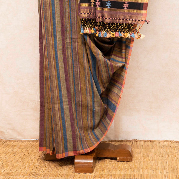 Handloom Kala Cotton Natural Dye Bhujodi Saree & Kala Cotton Blouse Piece