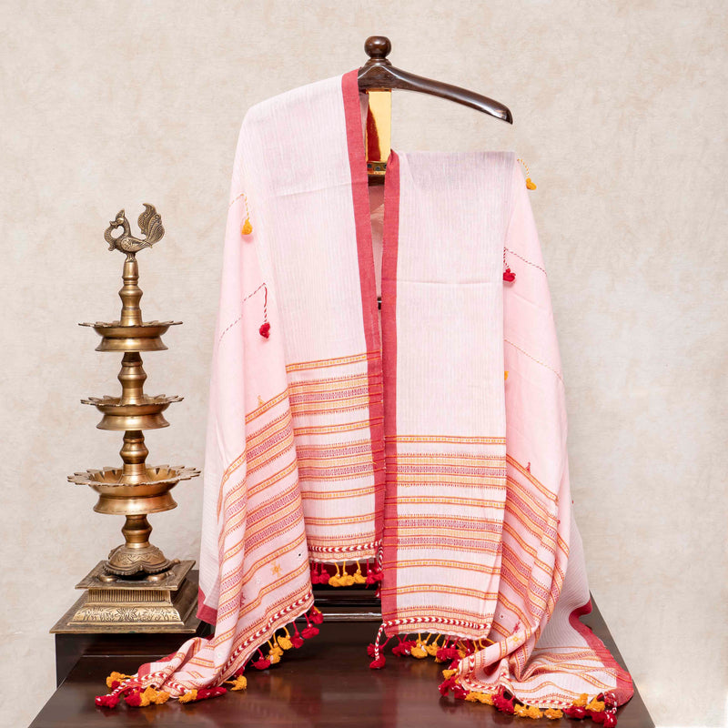 Handloom Kala Cotton Kurta Fabric With Mirror Work, Handloom Kala Cotton Bottom Fabric & Handloom Kala Cotton Dupatta