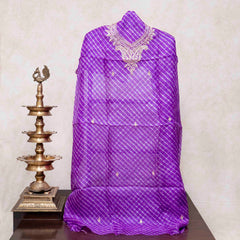 Hand Tie - Dye Kota Silk Kurta Fabric With Zari Hand Embroidery & Zari Hand Embroidery Dupatta