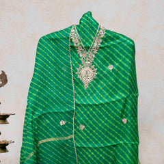 Hand Tie - Dye Kota Silk Kurta Fabric With Zari Hand Embroidery & Zari Hand Embroidery Dupatta