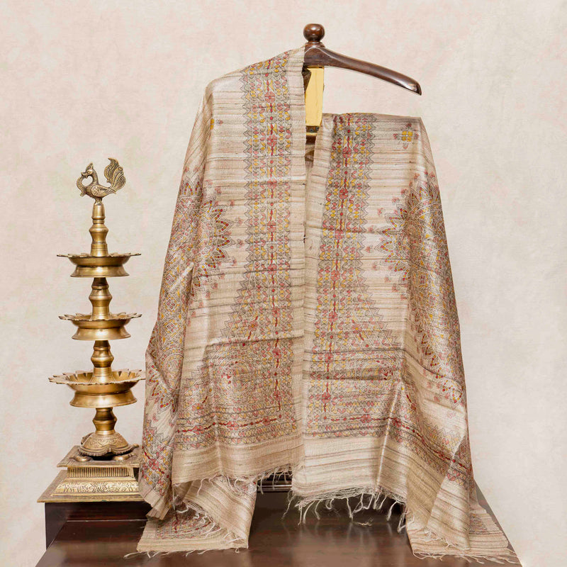 Handloom Tussar Kutta Bottom Fabric & Handloom Tussar Madhubani Dupatta