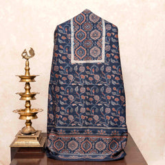 Hand Block Chanderi Ajrakh Kurta Fabric & Hand Block Chanderi Ajrakh Dupatta