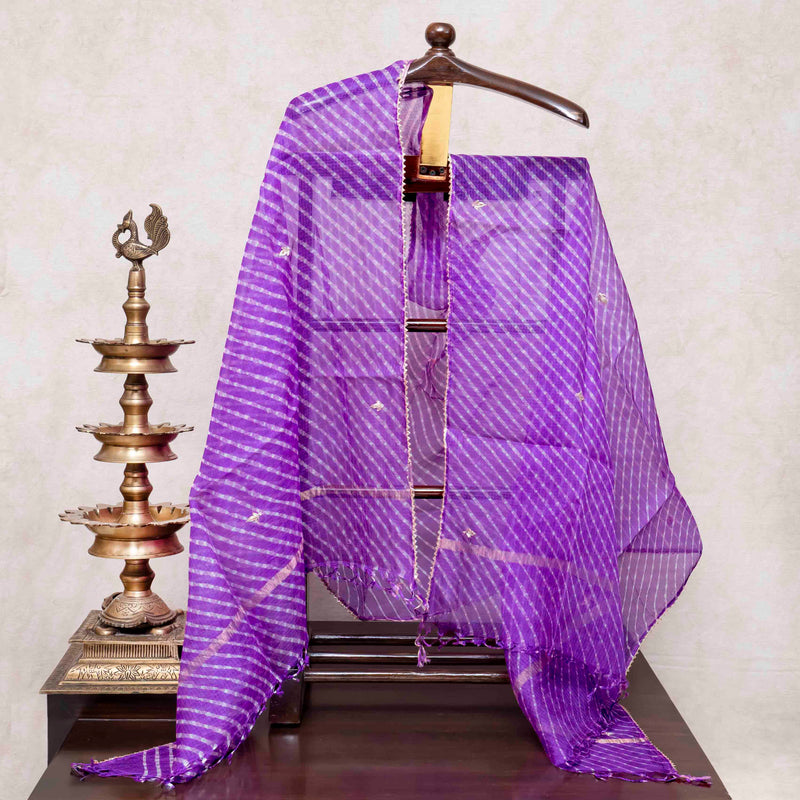 Hand Tie - Dye Kota Silk Kurta Fabric With Zari Hand Embroidery & Zari Hand Embroidery Dupatta