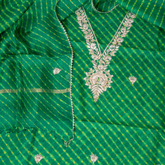 Hand Tie - Dye Kota Silk Kurta Fabric With Zari Hand Embroidery & Zari Hand Embroidery Dupatta