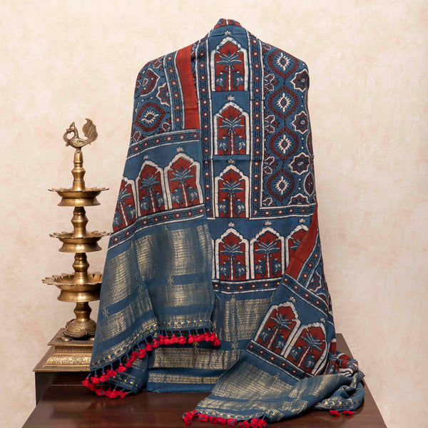 Handloom Kala Cotton Ajrakh Hand Block Kurta & Dupatta Fabric