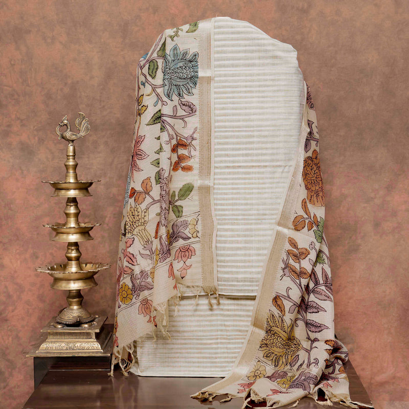 Handloom Khadi Cotton Kurta Bottom Fabric & Handloom Cotton Kota Doria Kalamkari Dupatta