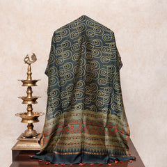Hand Block Ajrakh Chanderi Silk Olive Dupatta