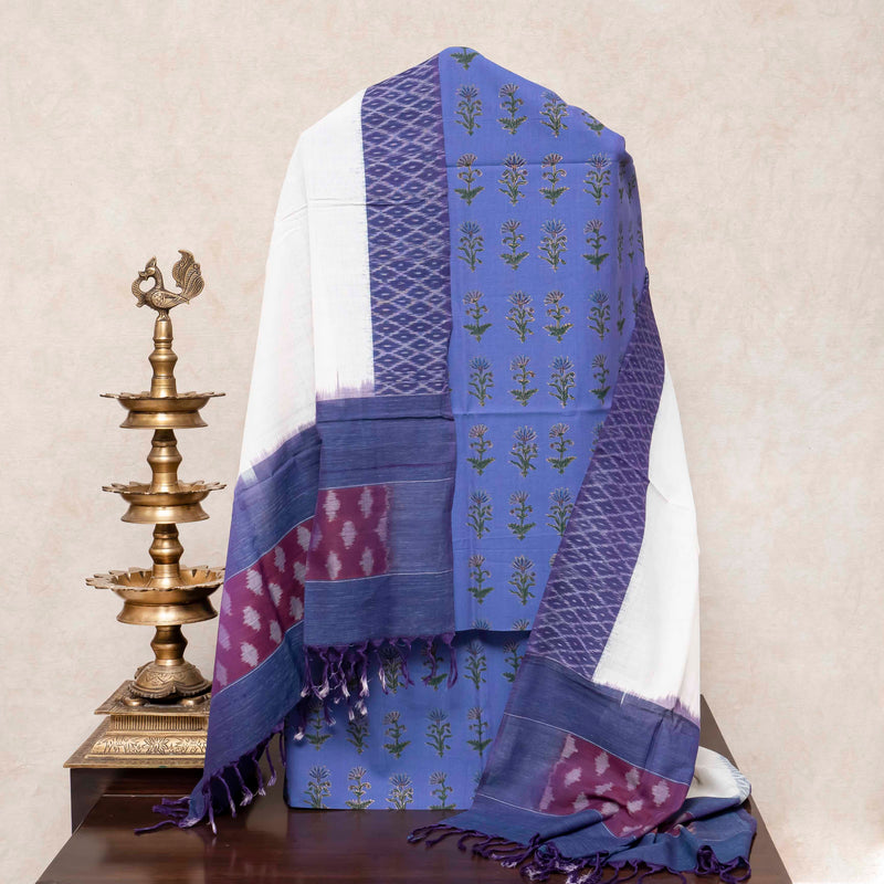 Hand Block Cotton Kurta, Bottom Fabric & Handloom Cotton Ikkat Dupatta