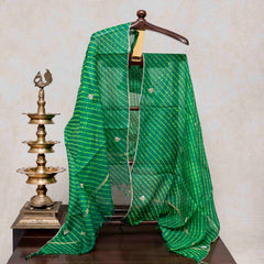 Hand Tie - Dye Kota Silk Kurta Fabric With Zari Hand Embroidery & Zari Hand Embroidery Dupatta