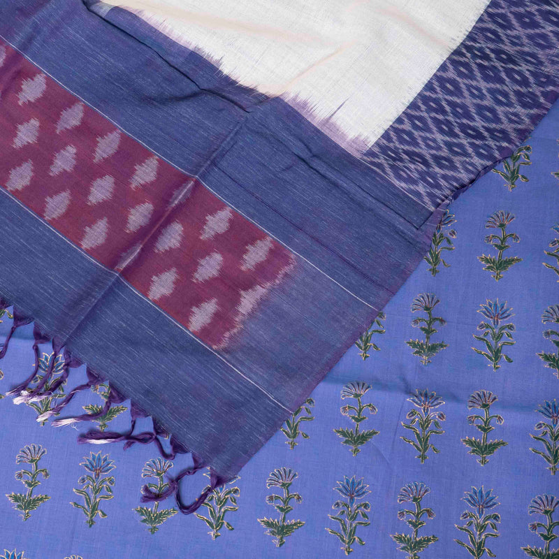 Hand Block Cotton Kurta, Bottom Fabric & Handloom Cotton Ikkat Dupatta