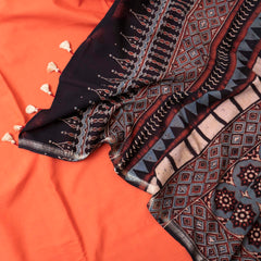 Sunset Rust Handloom Cotton Suit Set with Ajrakh Block Print Dupatta