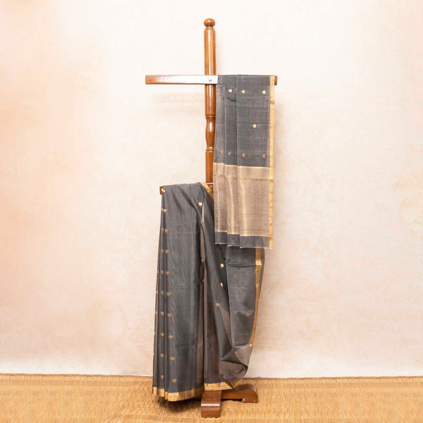 Handloom Chanderi Saree With Lotus Motif & Zari Border