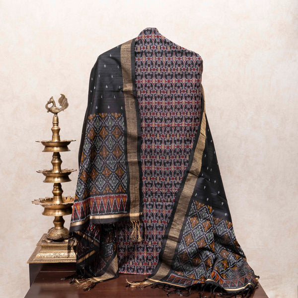 Black Pochampally Ikkat Silk Splendor