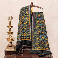Handloom Tussar Golden Stripes Kurta Bottom Fabric & Hand Embroidered Silk Kantha