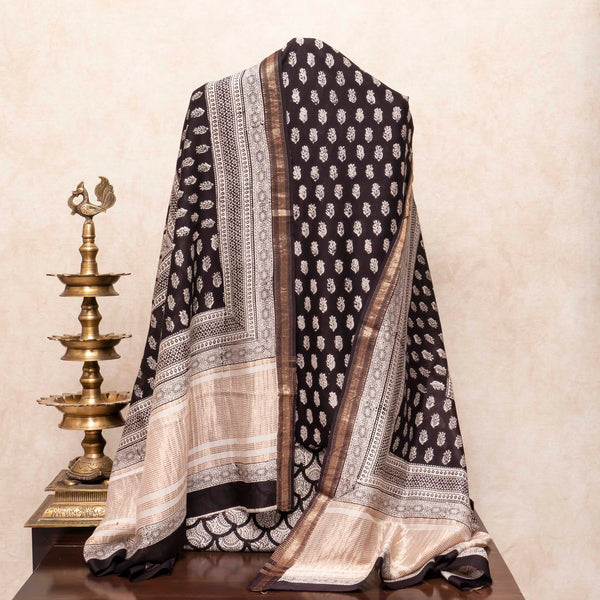 Maheshwari Silk Hand Block Bagh Print Kurta Fabric, Bottom Fabric & Maheshwari Silk Hand Block Bagh Print Dupatta