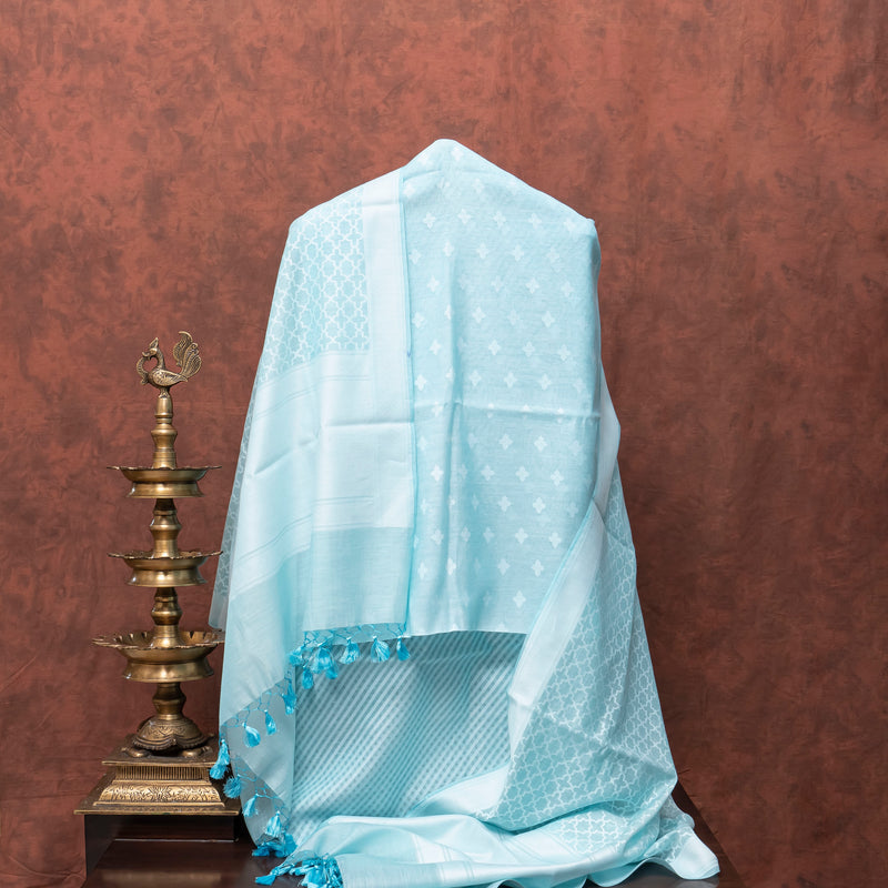 Handwoven Muslin Cotton Jamdani Suit - Sky Blue