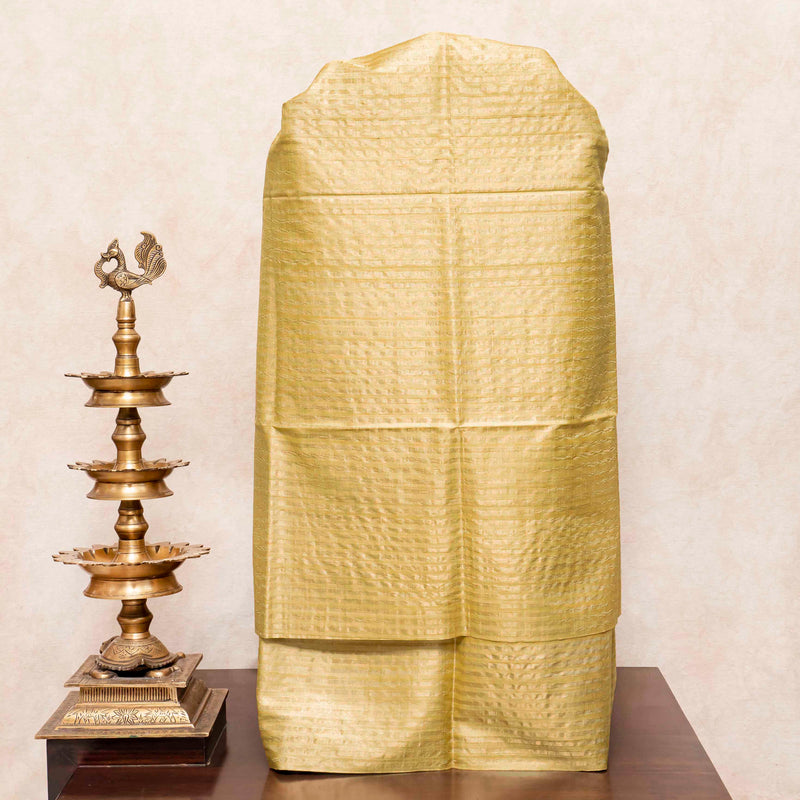 Handloom Tussar Golden Stripes Kurta Bottom Fabric & Hand Embroidered Silk Kantha