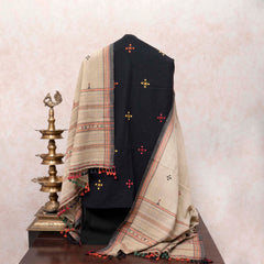 Earthy Grace Handloom Kala Cotton Suit Set with Mirror Work Embroidery