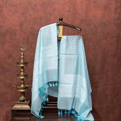 Handwoven Muslin Cotton Jamdani Suit - Sky Blue