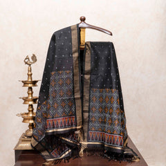 Black Pochampally Ikkat Silk Splendor