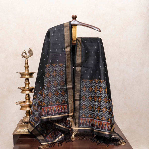 Black Pochampally Ikkat Silk Splendor