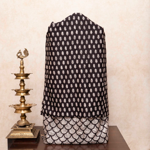 Maheshwari Silk Hand Block Bagh Print Kurta Fabric, Bottom Fabric & Maheshwari Silk Hand Block Bagh Print Dupatta