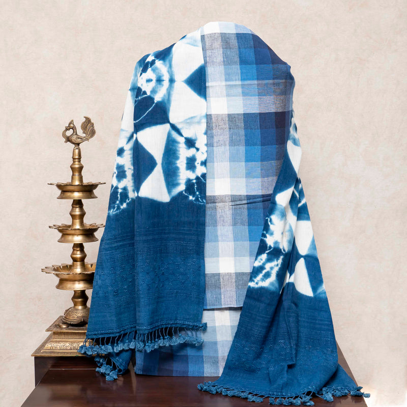 Handloom Kala Cotton Check Kurta, Bottom Fabric & Handloom Kala Cotton Clamp Tie Dupatta
