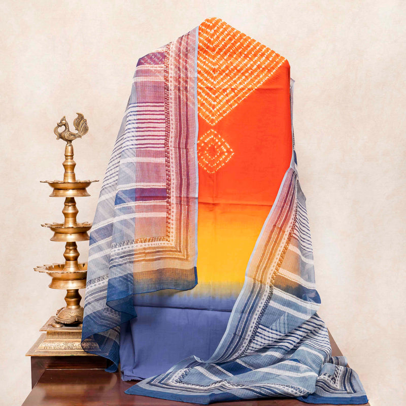Cotton Multicolour Shibhori Kurta Fabric & Hand Block Kota Doria Dupatta