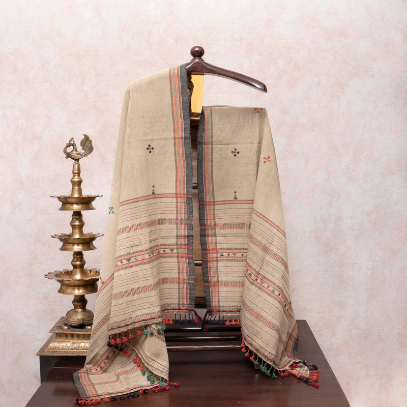 Earthy Grace Handloom Kala Cotton Suit Set with Mirror Work Embroidery