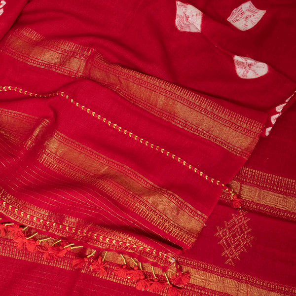 Handwoven Woollen Bandhini Red Stole