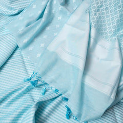 Handwoven Muslin Cotton Jamdani Suit - Sky Blue