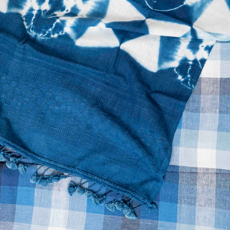 Handloom Kala Cotton Check Kurta, Bottom Fabric & Handloom Kala Cotton Clamp Tie Dupatta