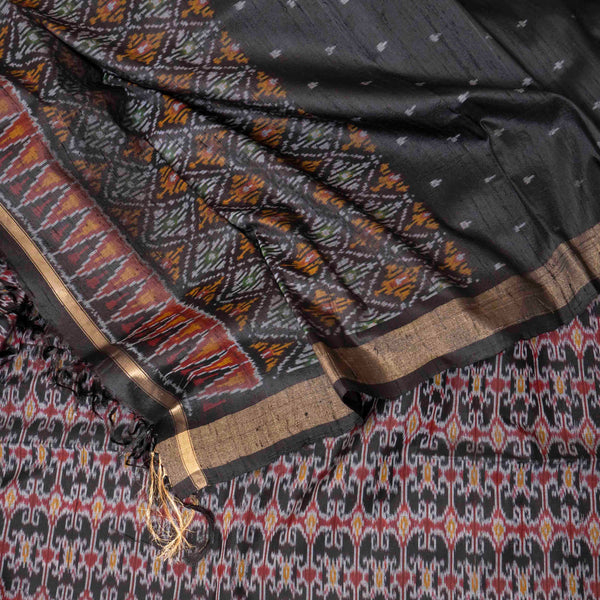 Black Pochampally Ikkat Silk Splendor