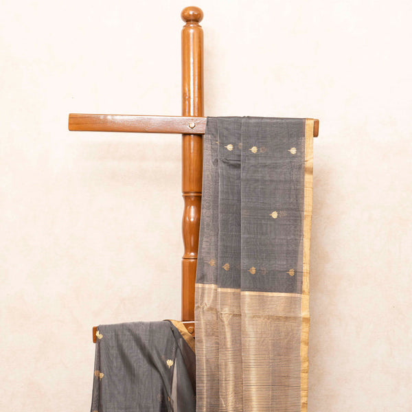 Handloom Chanderi Saree With Lotus Motif & Zari Border