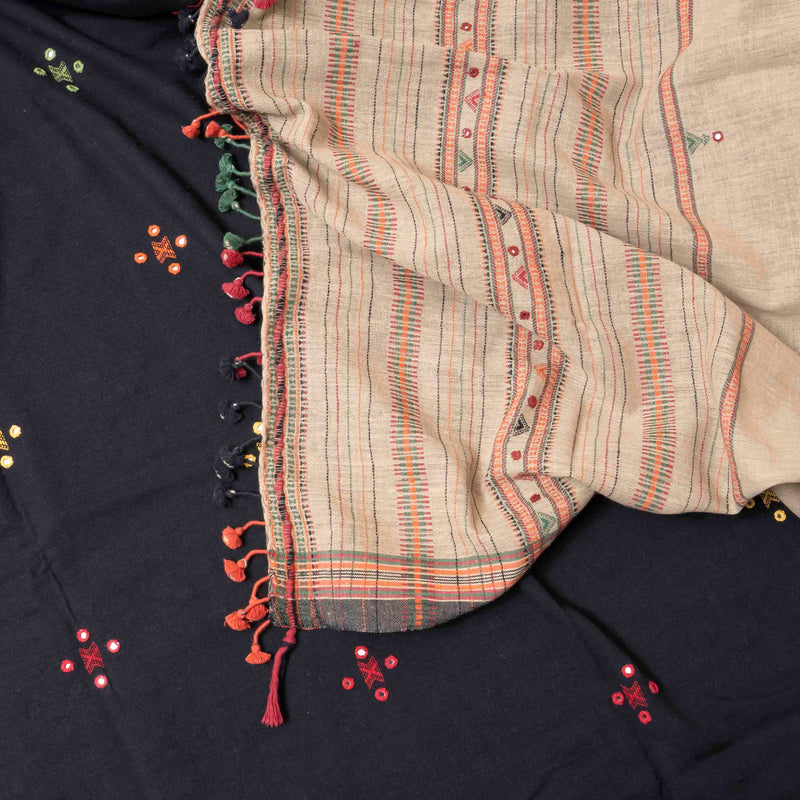 Earthy Grace Handloom Kala Cotton Suit Set with Mirror Work Embroidery