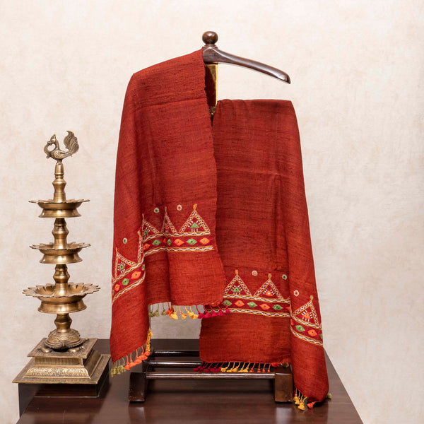 Silk-Wool's Laal Rabari Abhala Stole