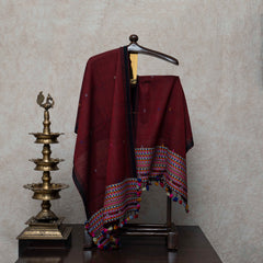 Maroon Handloom Handwoven Woollen Stole