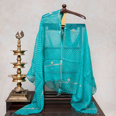 Hand Tie - Dye Kota Silk Kurta Fabric With Zari Hand Embroidery & Zari Hand Embroidery Dupatta