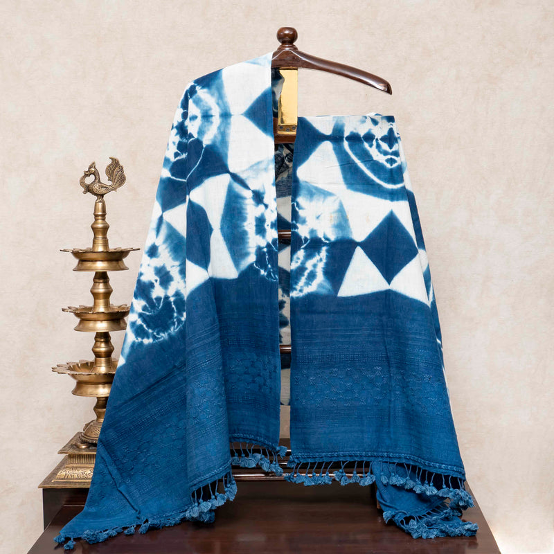 Handloom Kala Cotton Check Kurta, Bottom Fabric & Handloom Kala Cotton Clamp Tie Dupatta