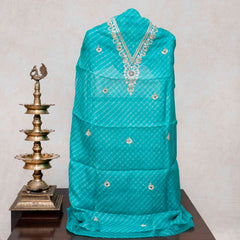 Hand Tie - Dye Kota Silk Kurta Fabric With Zari Hand Embroidery & Zari Hand Embroidery Dupatta