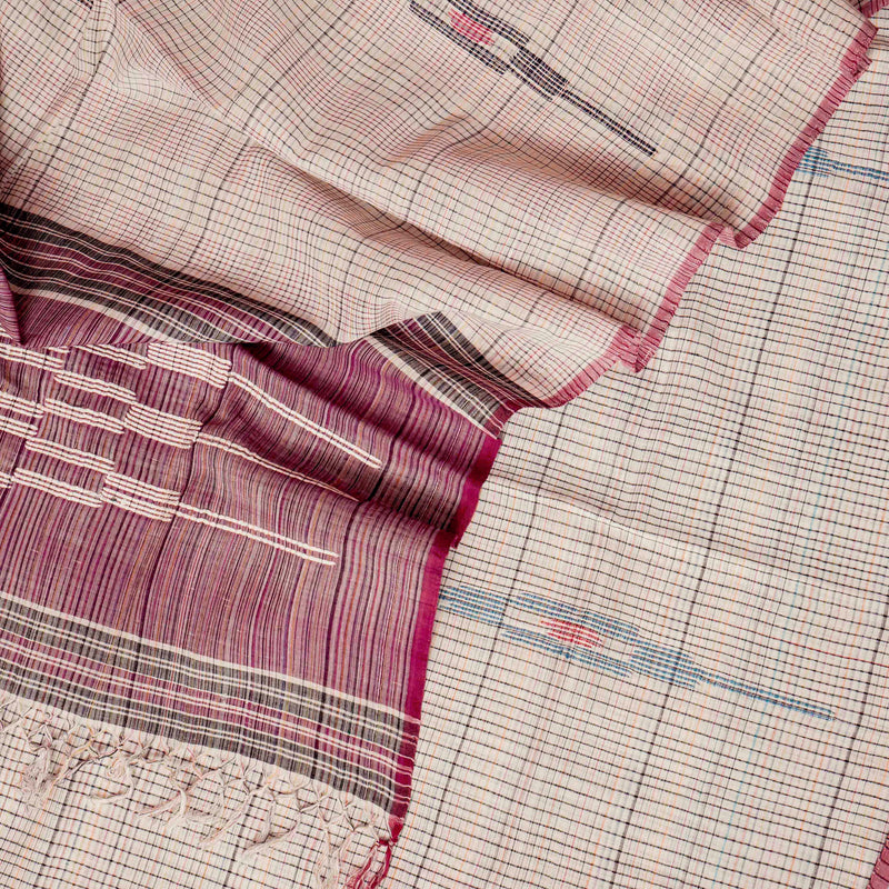 Handloom Cotton Multicolour Check Kurta Bottom Fabric & Handloom Cotton Multicolour Check Dupatta