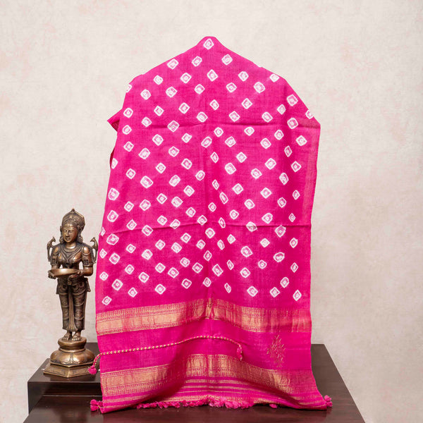 Handwoven Woollen Bandhini Pink Stole