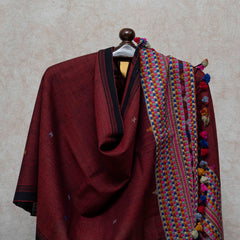 Maroon Handloom Handwoven Woollen Stole