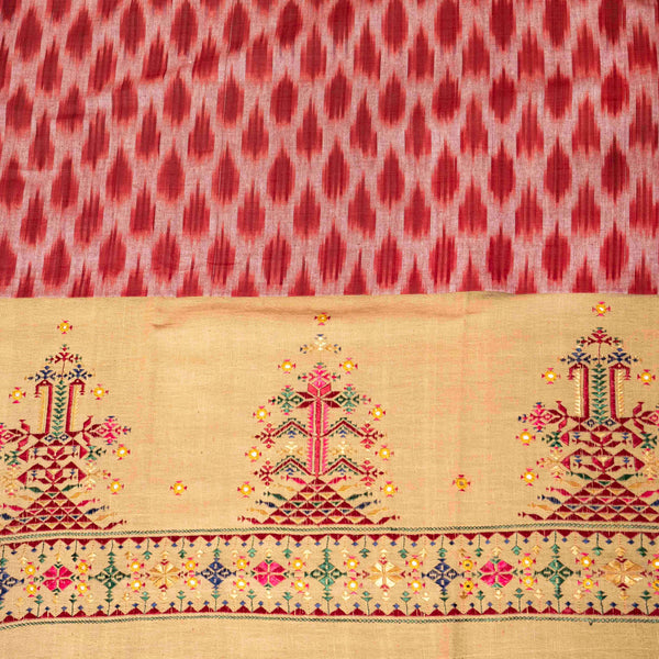 Handloom Cotton Ikkat Kurta Fabric With Natural Dye & Handloom Kala Cotton Bottom Fabric With Soof Embroidery