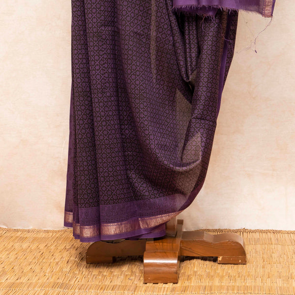 Maheshwari Silk Saree With Bagh Hand Block & Blouse With Bagh Hand Block