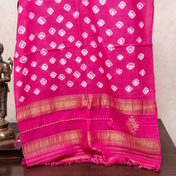 Handwoven Woollen Bandhini Pink Stole