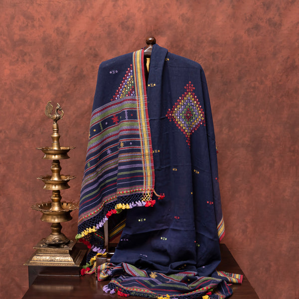 Handloom Kala Cotton Three Piece Suit - Multicoloured Mirror Hand Embroidery