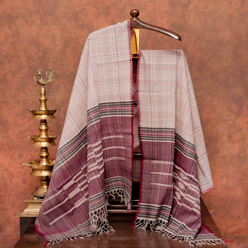 Handloom Cotton Multicolour Check Kurta Bottom Fabric & Handloom Cotton Multicolour Check Dupatta