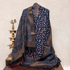 Hand Block Ajrakh Chandari Silk Kurta Fabric & Hand Block Ajrakh Chandari Silk Dupatta